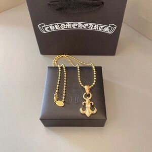 Chrome Hearts Gold Fleur De Lis Ball Chain | Biker Diamond Statement Necklace